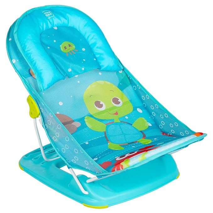 Mee Mee Newborn Baby Bather Bath Chair |Foldable |3 Position Adjustable Chair |Washable Soft Mesh Seat Green