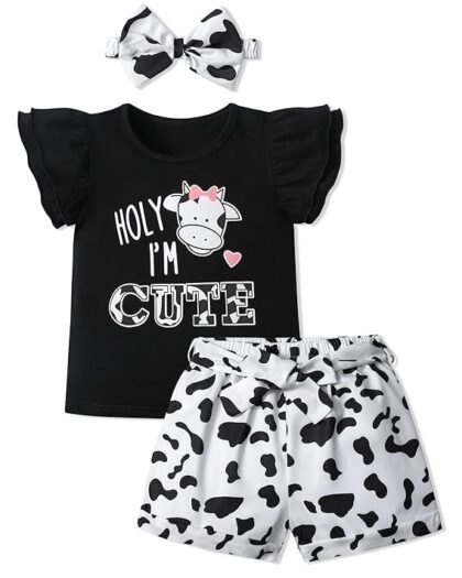 MIGU Toddler Girl Clothes Summer Silk Scarf Sets Sleeveless T-shirt Top+Stripe Shorts+Headband 3Pcs Set