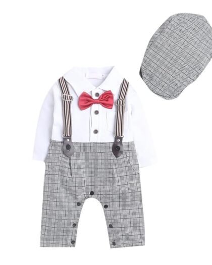 Hopscotch Boys Polyester Blend All-Over Print Romper In Gray Color