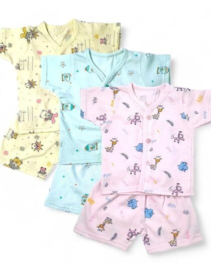 Baby Boys & Girl's Soft Cotton Printed Half Sleeve t-Shirt and Shorts Pants, Night Suit | Assorted Print | Pack of 6