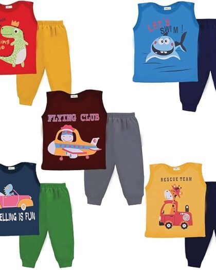 Toddylon New Born Baby Clothes Boys' Clothing Sets | T-Shirts Pyjama Set | Girls Dress | Sleeveless Tees with Jogger | Sweatshirts & Pants | Gift Combo | Cotton Regular Fit