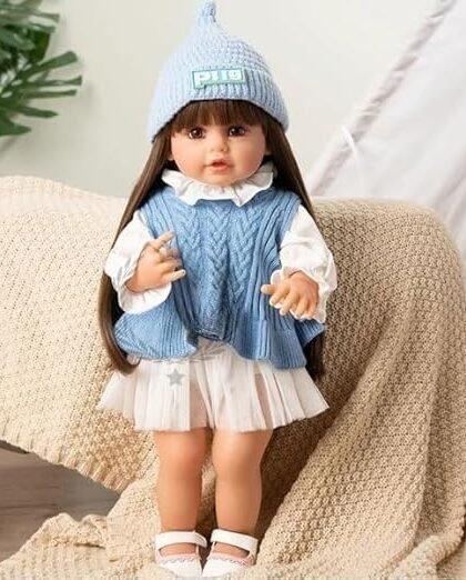 KIDLOOP Real Baby Dolls for Girls,Silicone Body Musical Real Baby Doll, Big Size Realistic Newborn Baby Doll with Cloth, Nipple Bottle, Dipper & Magnetic Pacifier Multicolor.