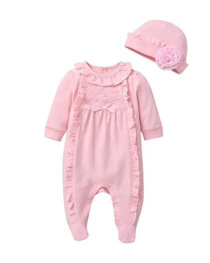 ToodiiIN Jumpsuit for Kids, Newborn Infant Baby Girls Solid Ruffles Floral Romper +Hat Outfits Sets