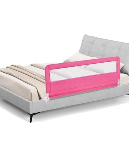 BABY JOY Bed Rails for Toddlers, Extra Long, Swing Down Safety Bed Guard for Convertible Crib, Folding Baby Bedrail for Kids Twin, Double, Full Size Queen & King Mattress (Pink, 59-Inch)