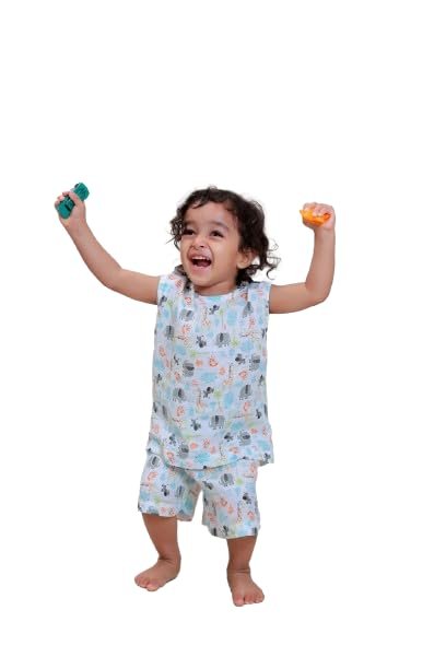 BORN TO BUY Organic Cotton Half Sleeve Top and Shorts Set | Night Suit for Boys & Girls | Sleepwear Kids Products | Night Wear Rompers | Full Cover Dress