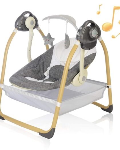 AiBeeYou Baby Swings for Infants, Baby Swing with 6 Motions,Infant Swing with Music,Sounds and Timing Function, Baby Rocker with 2 Toys, Plsuh Seat & Soft Head Support, Machine Washable Fabric (Grey)