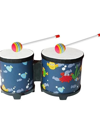 ATORSE® Toy 5'' and 6'' Bongo Drum Set with Wood Drumsticks for Girls Boys Birthday Gift Sea
