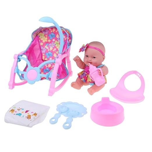 ATORSE® Toy Realistic Cuddly 10.5inch Newborn Baby Girl Doll Rocking Chair Accessories