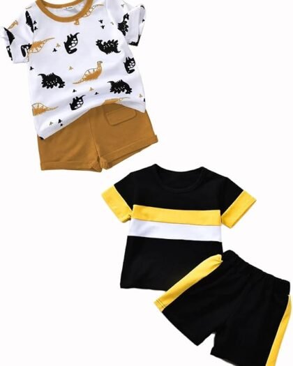 Lofn Unisex Cotton Stylish Printed Kids Clothing Sets Baby Boy Dress 6-12 Months Baby Girl Dress Pack Of 2 (Kdst78Cp-16.3-Kdst33Mt), Multicolor