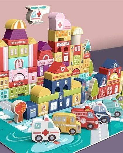 bnf® Kids 115Pcs Wooden Building Blocks Preschool Stacking Bricks Toy Colored A Baby | Toys for Baby | Blocks & Sorters