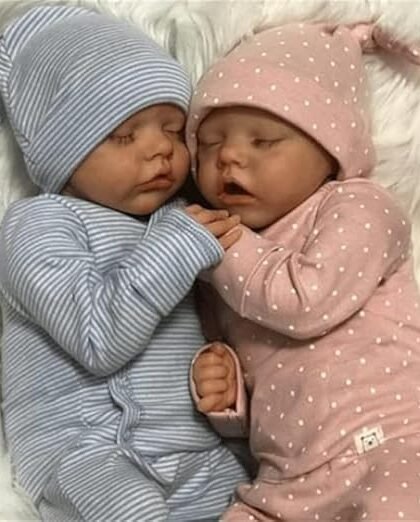 Anano Realistic Reborn Twins Girls Full Silicone Vinyl Body 18 Inch Real Lifelike Twins Sister Sleeping Newborn Baby Dolls That Look Real Reborn Waterproof Double Baby Doll