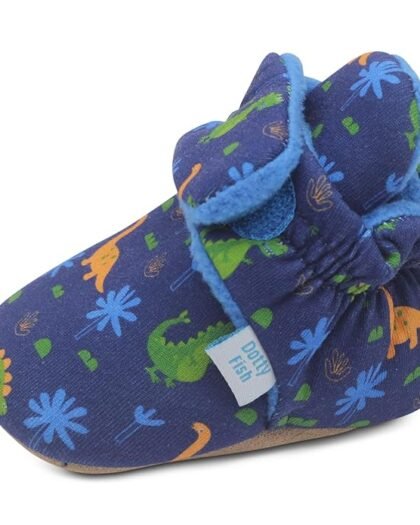 Dotty Fish Warm Fleece-Lined Baby Booties. Non-Slip Suede Sole. Adorable Cotton Design. Newborn to 12-18 Months. Winter Cozy Feet for Babies
