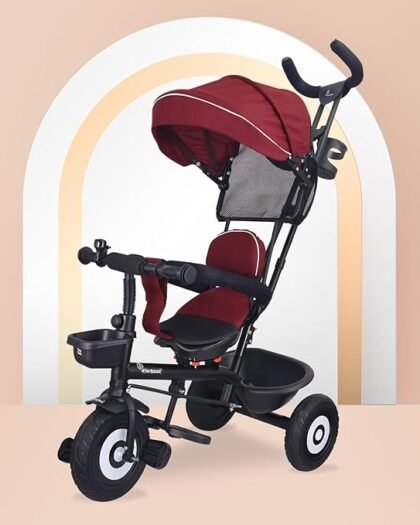 R for Rabbit Tiny Toes T40 Plus Tricycles for Kids with Premium Rubber Wheels, 360° Rotatable Seat, Storage Basket & Canopy | Baby Trike Cycle for 1.5 to 5 Years, Upto 25 Kg Boy & Girl (Maroon Black)