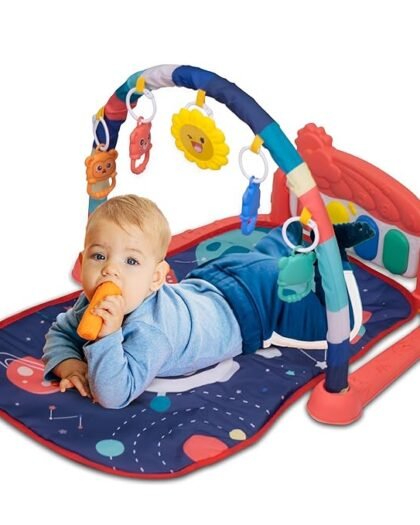 Baybee Piano Kids Play Gym Mat for Babies | Baby Activity Infants Playgym with 5 Hanging Toys, Music & Lights | Portable Playing Mat for New Born Baby, Indoor Play Gym for Babies 0 to 12 Months (Red)