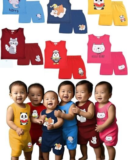 Kwitchy Baby Boys Clothing Sets Kids T-Shirt & Shorts | Newborn Clothes | Cotton | Printed | Round Neck | Sleeveless Tees | Shorts | Summer | Boys & Girls | Combo (Pack of 6) 18-24 Months
